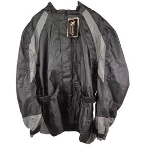 Xelement Motorcycle Rain Jacket Mens XL Black Gray NWT Hooded Waterproof Gear